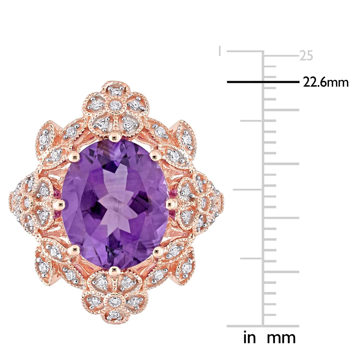 Miadora 14k Rose Gold Oval-cut Amethyst & 1/4ct TDW Diamond Vintage Floral Halo Cocktail Ring sold by Zulily product image thumbnail 5
