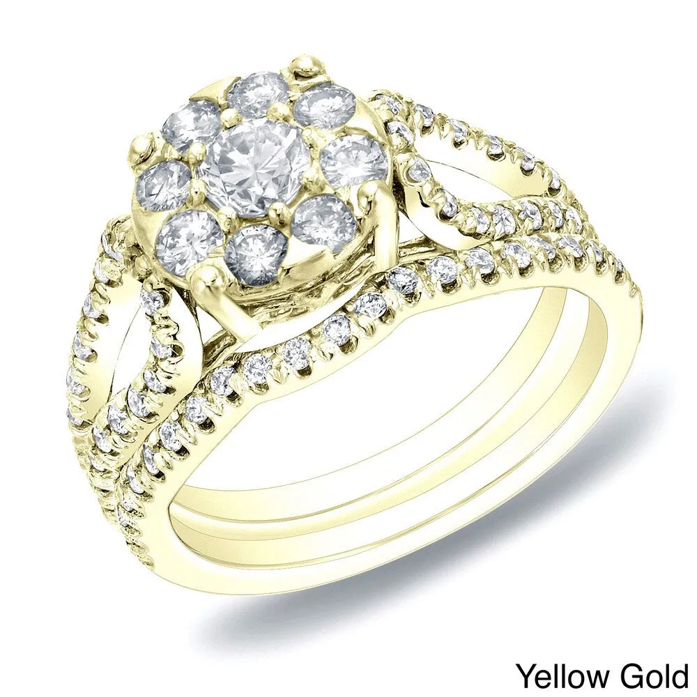 14k Gold 1ct TDW Diamond Halo Engagement Ring Set by Auriya sold by Zulily