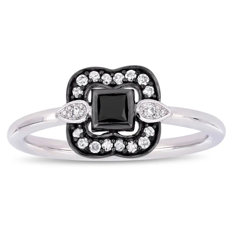 Miadora 2-Tone 10k White Gold with Black Rhodium 1/4ct TDW Black and White Diamond Curved Square Halo Engagement Ring sold by Zulily