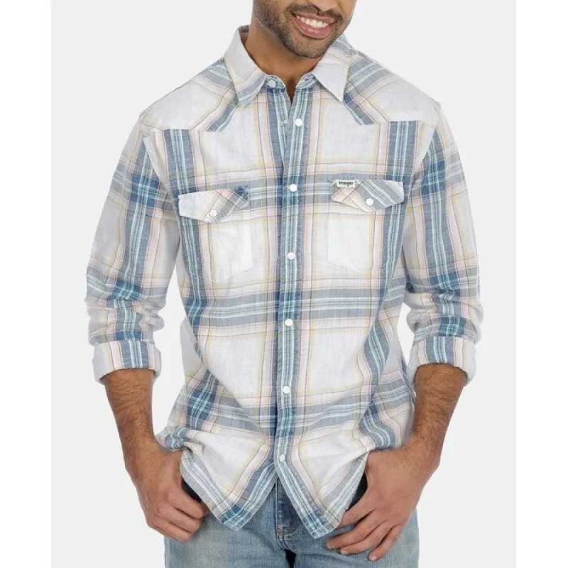Wrangler Men's Western Plaid Shirt White/Blue Size X-Large sold by Zulily