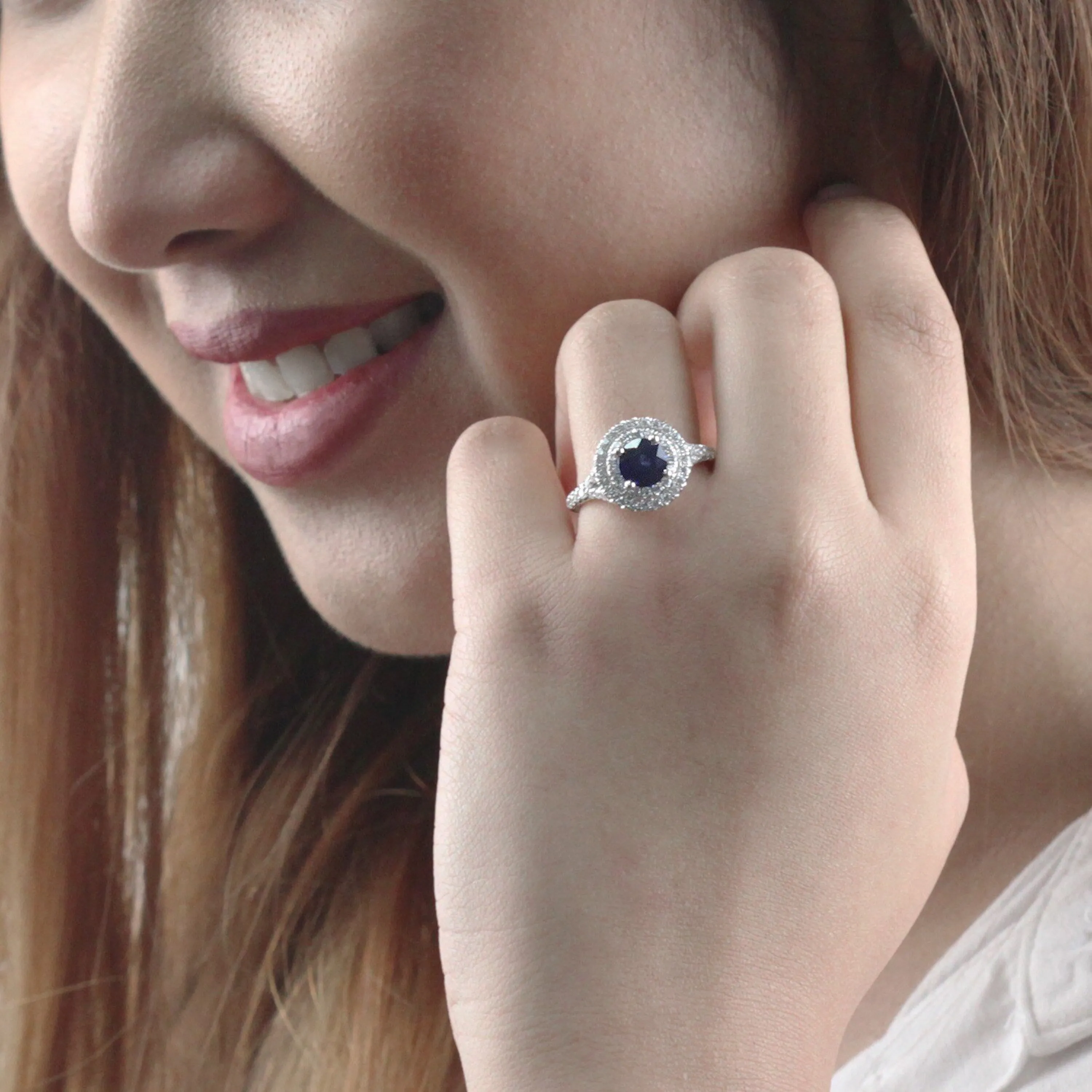 Auriya 14k Gold 1ct Blue Sapphire Double Halo Diamond Engagement Ring 3/5ct TDW sold by Zulily product image thumbnail 2