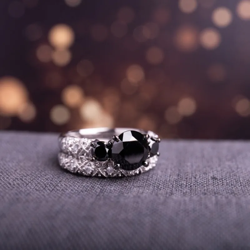 Miadora Signature Collection 10k White Gold 3ct TDW Black and White Diamond 3-stone Bridal Ring Set sold by Zulily