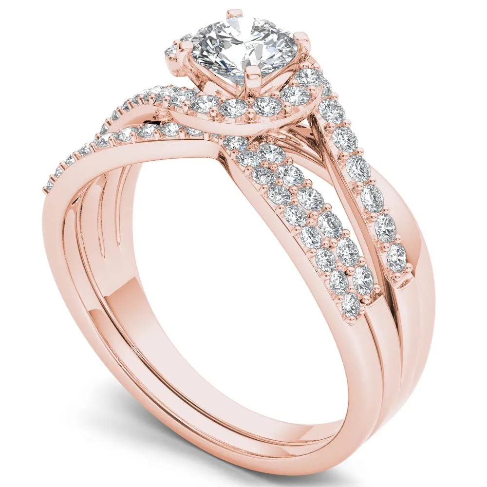 De Couer 14k Rose Gold 1ct TDW Diamond Bypass Halo Engagement Ring Set with One Band - Pink sold by Zulily product image thumbnail 2