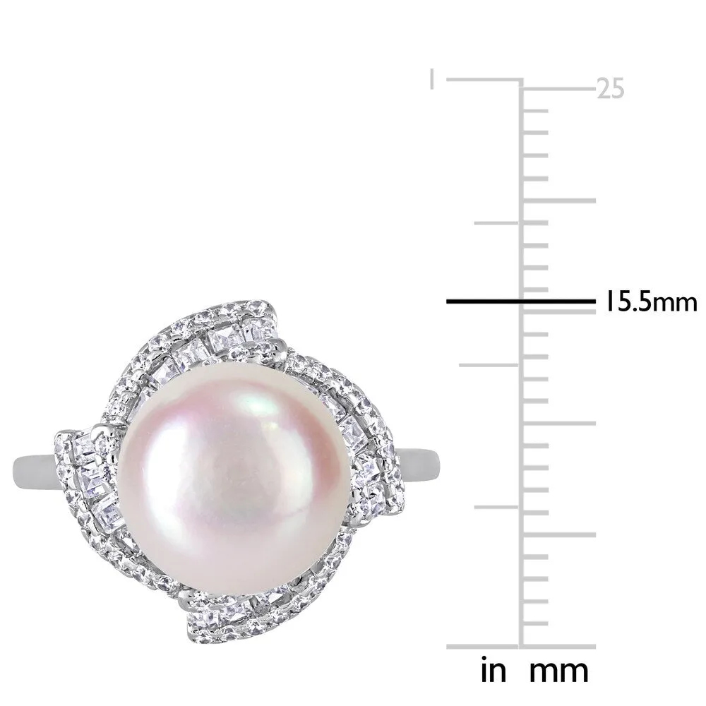 Miadora Sterling Silver Cultured FW Pearl and CZ Swirl Halo Ring (10-11 mm) sold by Zulily product image thumbnail 4