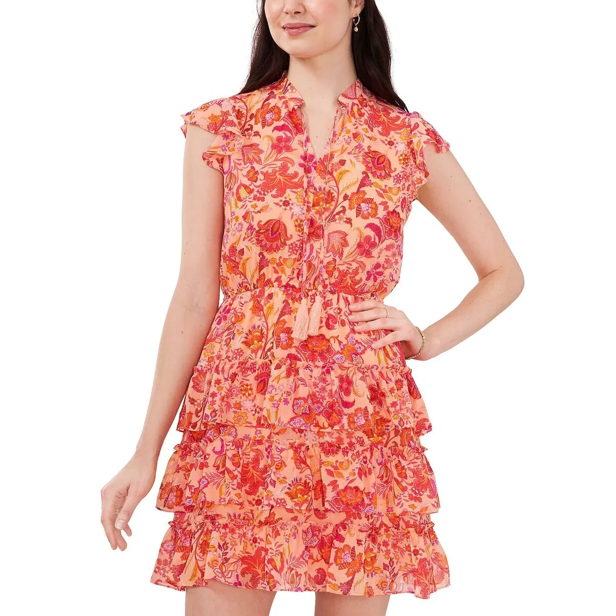 MSK Women's Flutter Sleeve Tiered Dress Orange Size Petite X-Large sold by Zulily product image thumbnail 3