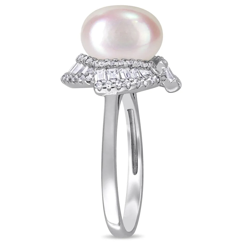 Miadora Sterling Silver Cultured FW Pearl and CZ Swirl Halo Ring (10-11 mm) sold by Zulily product image thumbnail 2