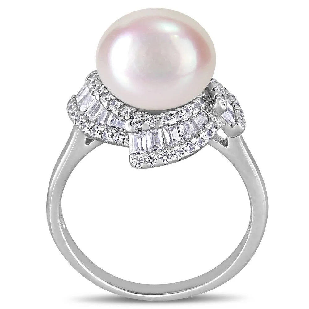 Miadora Sterling Silver Cultured FW Pearl and CZ Swirl Halo Ring (10-11 mm) sold by Zulily product image thumbnail 3