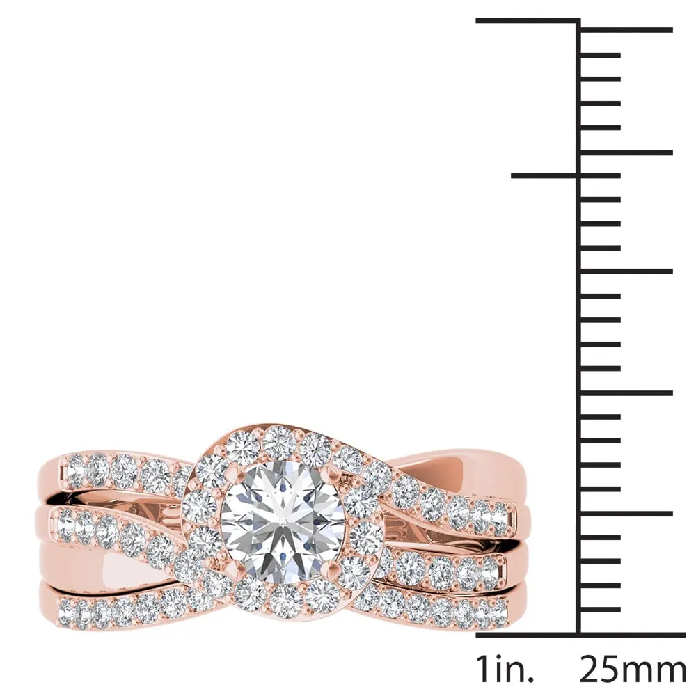 De Couer 14k Rose Gold 1ct TDW Diamond Bypass Halo Engagement Ring Set with One Band - Pink sold by Zulily product image thumbnail 4