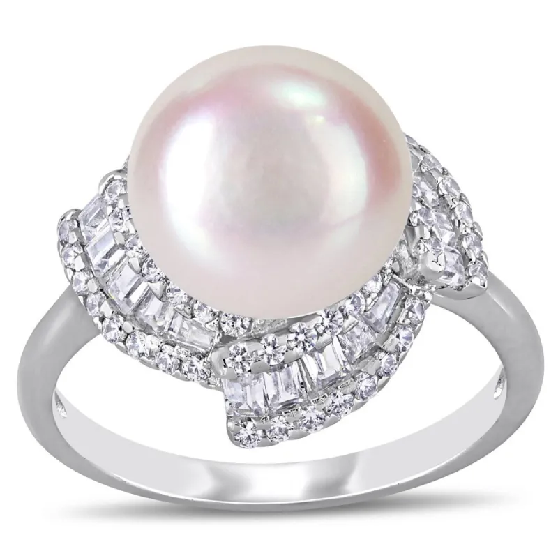 Miadora Sterling Silver Cultured FW Pearl and CZ Swirl Halo Ring (10-11 mm) sold by Zulily