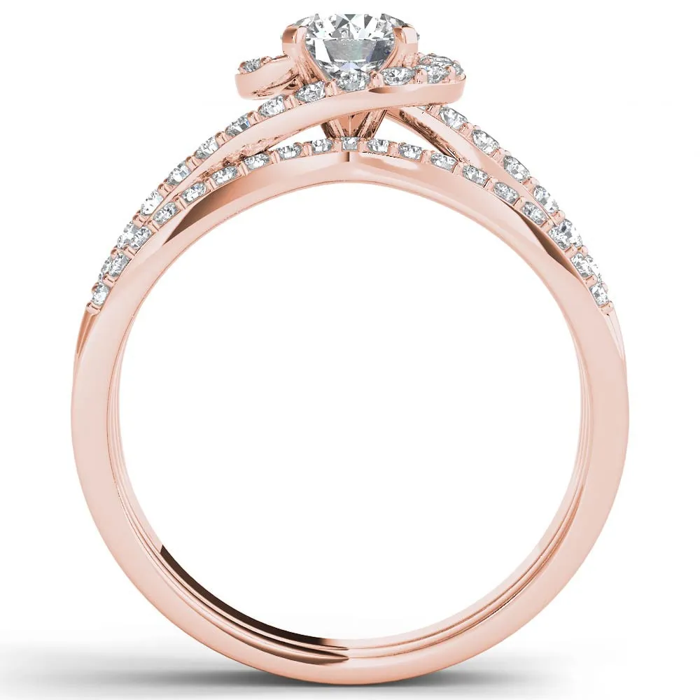 De Couer 14k Rose Gold 1ct TDW Diamond Bypass Halo Engagement Ring Set with One Band - Pink sold by Zulily product image thumbnail 3