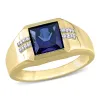 Miadora 3 CT TGW Square Created Blue Sapphire and Diamond Accent Mens Ring in 10k Yellow Gold sold by Zulily
