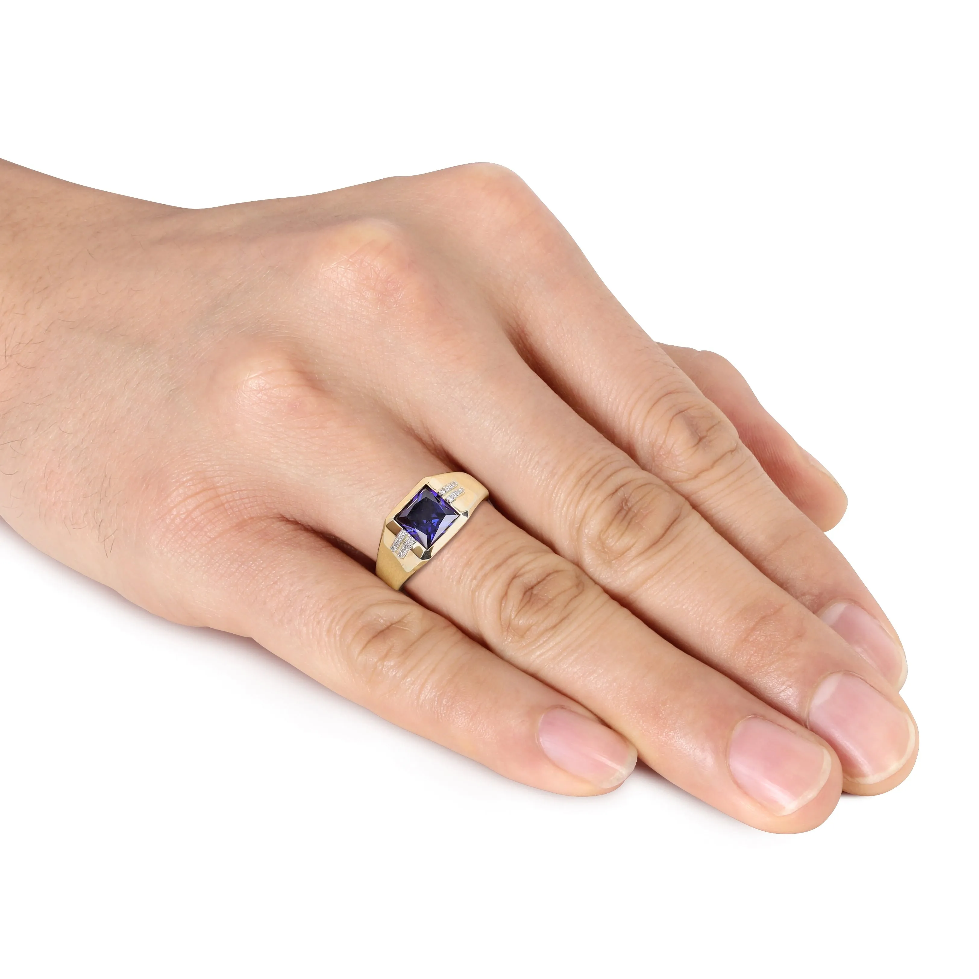Miadora 3 CT TGW Square Created Blue Sapphire and Diamond Accent Mens Ring in 10k Yellow Gold sold by Zulily product image thumbnail 4