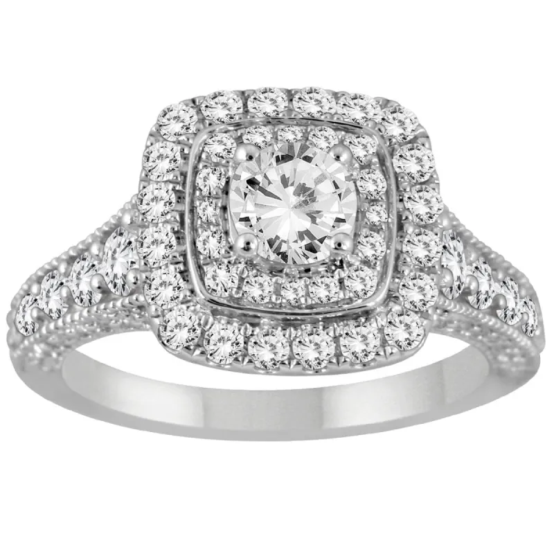 AGS Certified 1 1/4 Carat TW Diamond Double Halo Engagement Ring in 14K White Gold (J-K Color, I2-I3 Clarity) sold by Zulily