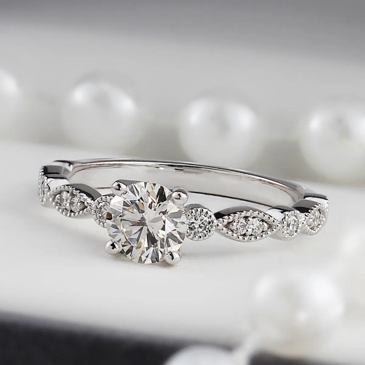 Auriya 14k Gold Vintage 1ct Round Moissanite Engagement Ring sold by Zulily