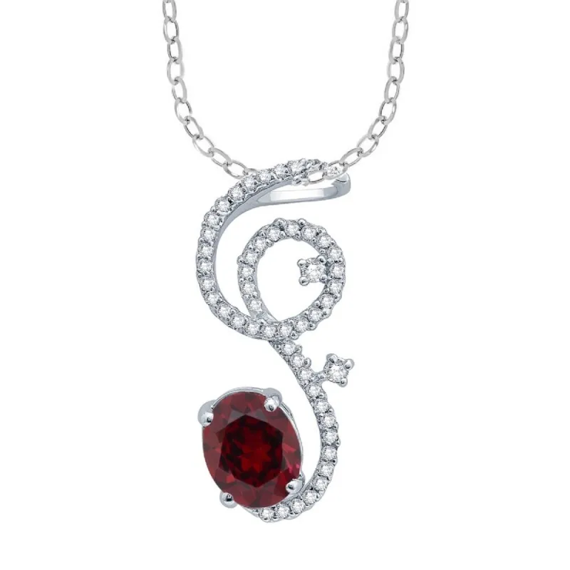 Sterling Silver with Natural Garnet and White Topaz Swirl Pendant with 18" Chain sold by Zulily