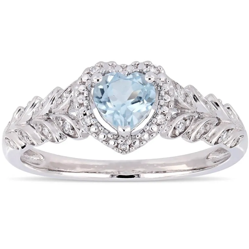 Miadora 10k White Gold Sky-Blue Topaz and Diamond Accent Heart Halo Engagement Ring sold by Zulily
