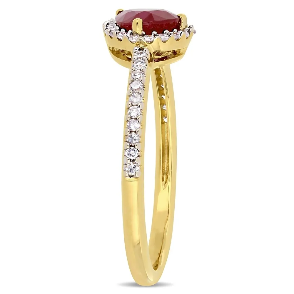 Miadora Yellow Gold Ruby & 1/5ct TDW Diamond Teardrop Halo Ring sold by Zulily product image thumbnail 3