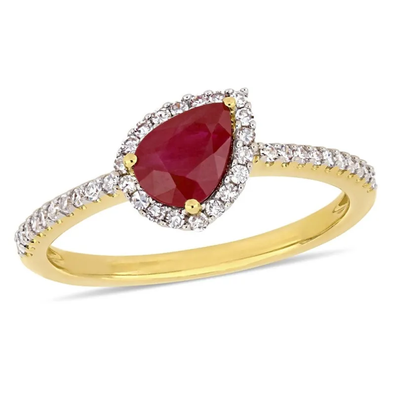 Miadora Yellow Gold Ruby & 1/5ct TDW Diamond Teardrop Halo Ring sold by Zulily