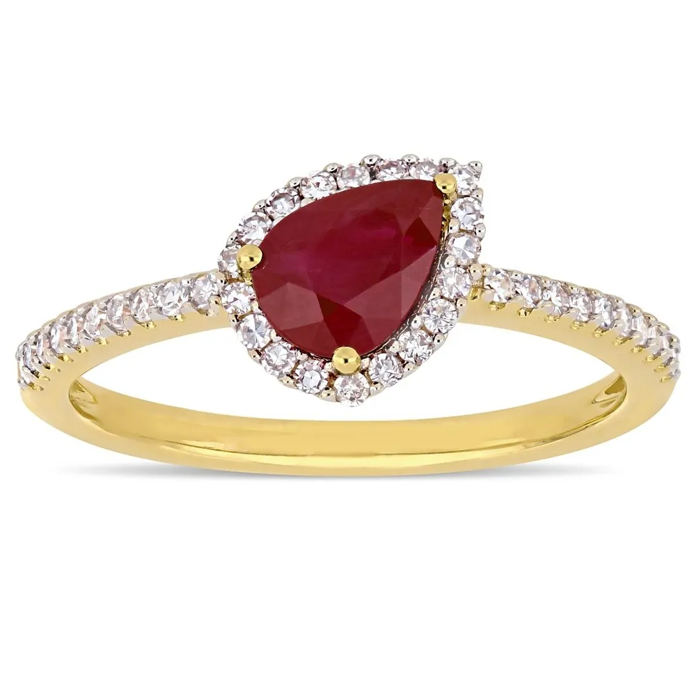 Miadora Yellow Gold Ruby & 1/5ct TDW Diamond Teardrop Halo Ring sold by Zulily product image thumbnail 2