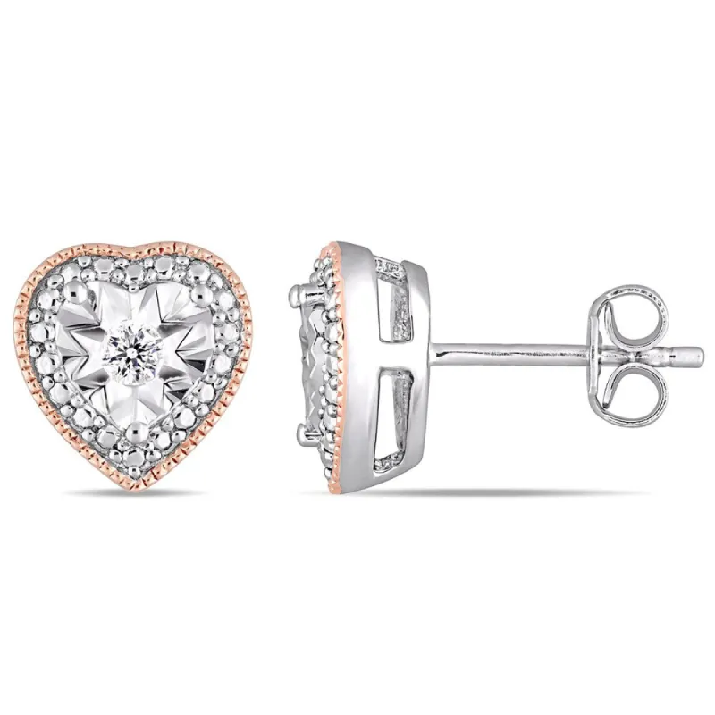 Miadora 2-Tone Rose Plated and White Sterling Silver 1/10ct TDW Diamond Heart-Halo Stud Earrings sold by Zulily