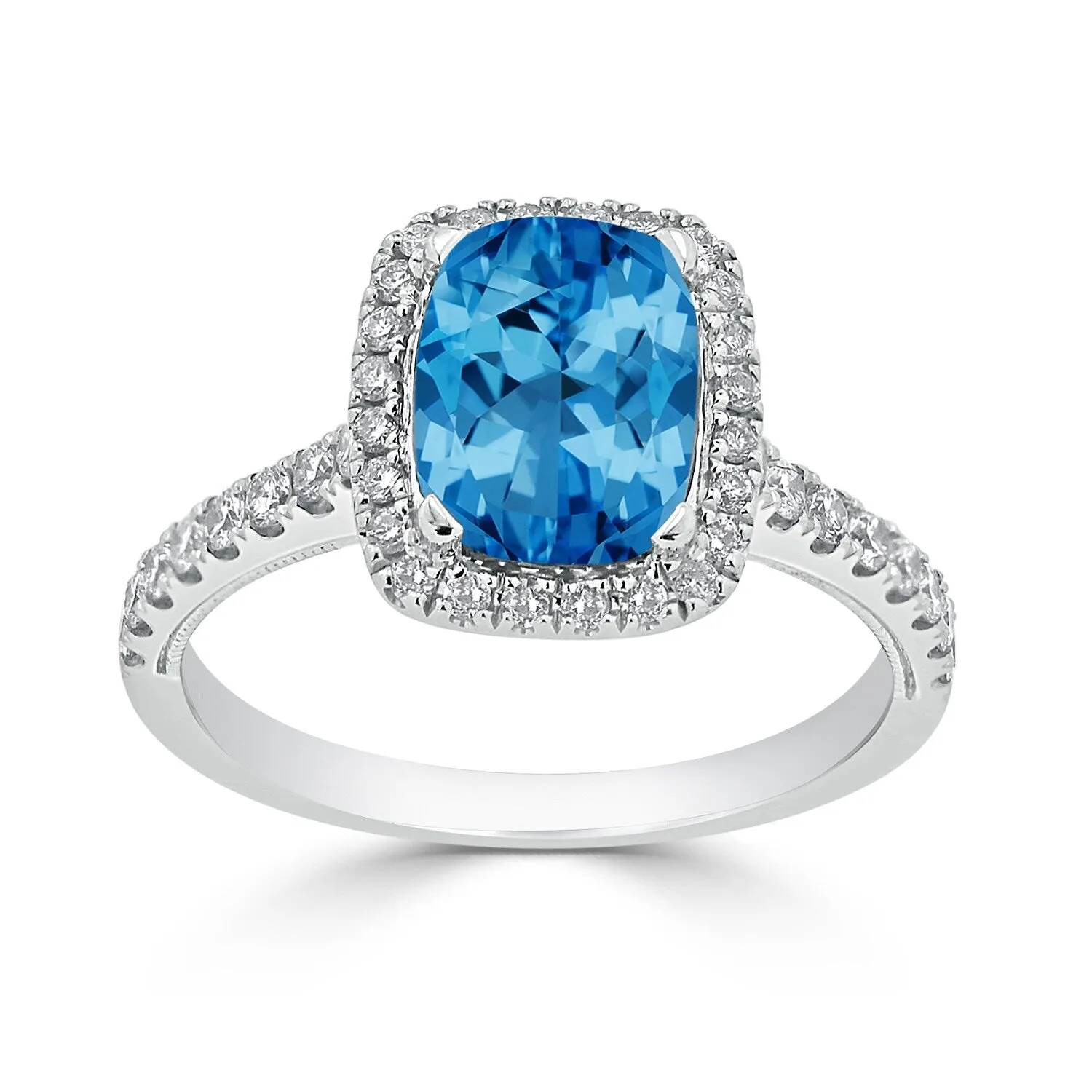 Auriya 1 7/8ct Cushion-cut Swiss Blue Topaz and Halo Diamond Engagement Ring 3/8ctw 14k Gold sold by Zulily product image thumbnail 3