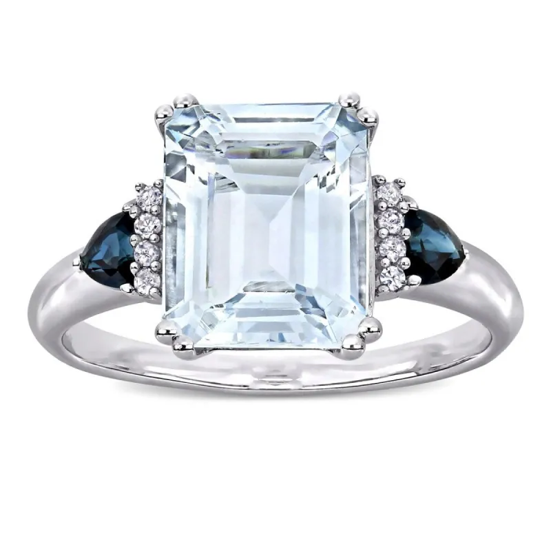 Miadora Sterling Silver Multi-Cut Ice Aquamarine Blue Sapphire and Diamond 3-stone Cocktail Ring sold by Zulily