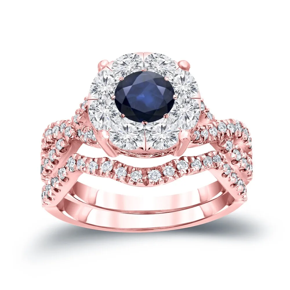Auriya 1/3ct Blue Sapphire and 7/8ctw Braided Infinity Diamond Engagement Ring Set 14k Gold sold by Zulily product image thumbnail 3