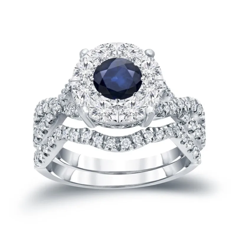 Auriya 1/3ct Blue Sapphire and 7/8ctw Braided Infinity Diamond Engagement Ring Set 14k Gold sold by Zulily