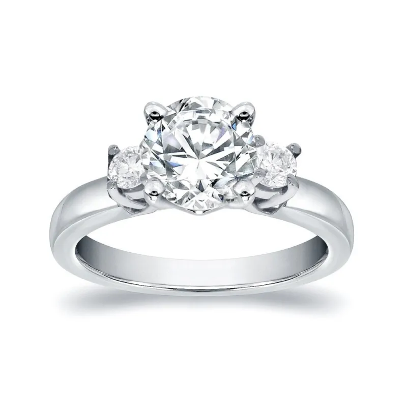 Auriya 14k Gold 1 1/2ct Moissanite and Diamond 3-Stone Engagement Ring 2/5ctw sold by Zulily