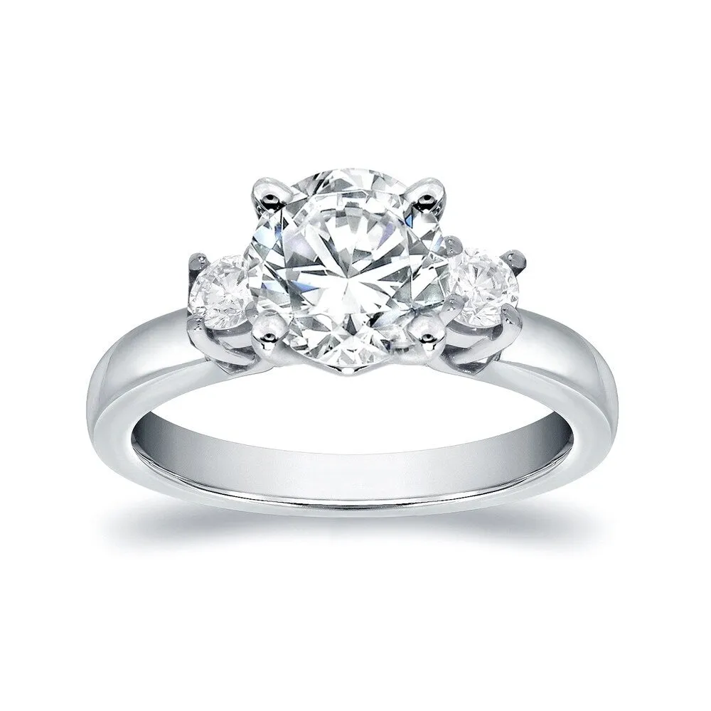 Auriya 14k Gold 1 1/2ct Moissanite and Diamond 3-Stone Engagement Ring 2/5ctw sold by Zulily