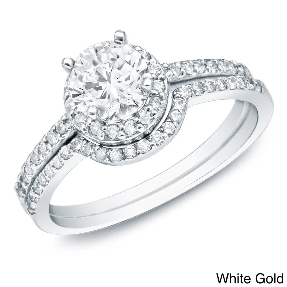Auriya 14k Gold 1 carat TW Round Halo Diamond Engagement Ring Set sold by Zulily product image thumbnail 3