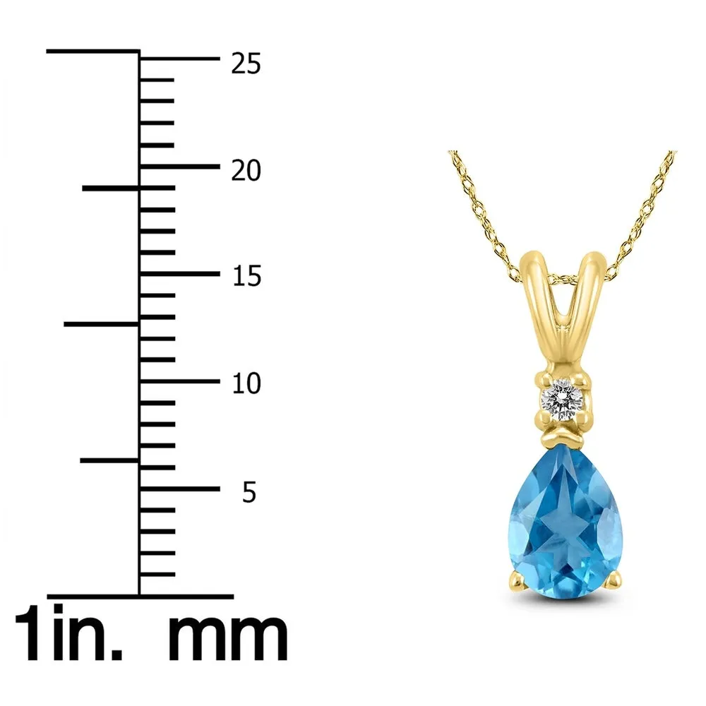 14K Yellow Gold 8x6MM Pear Blue Topaz and Diamond Pendant sold by Zulily product image thumbnail 3