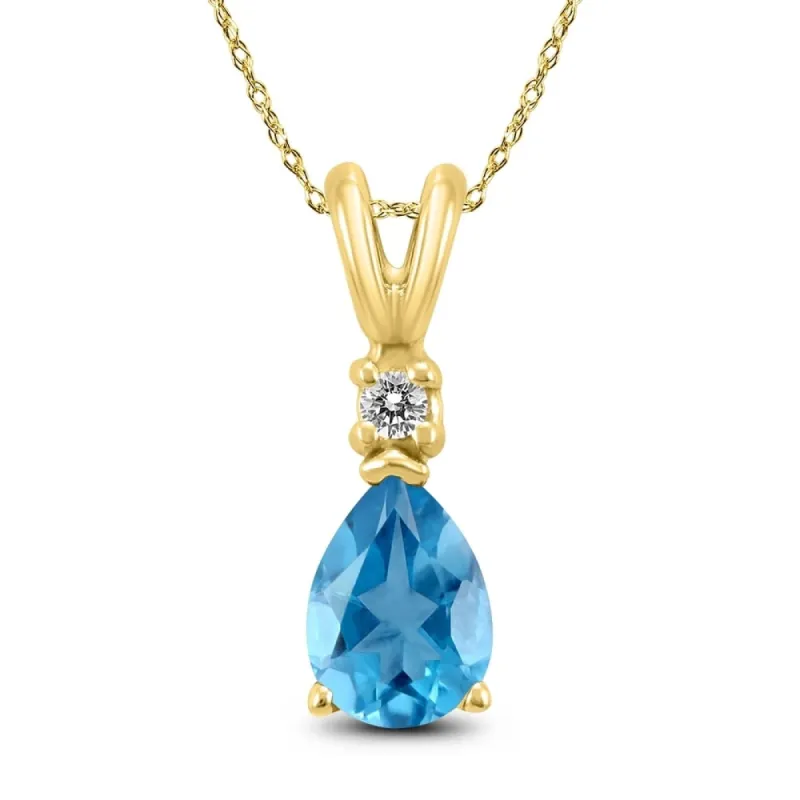 14K Yellow Gold 8x6MM Pear Blue Topaz and Diamond Pendant sold by Zulily