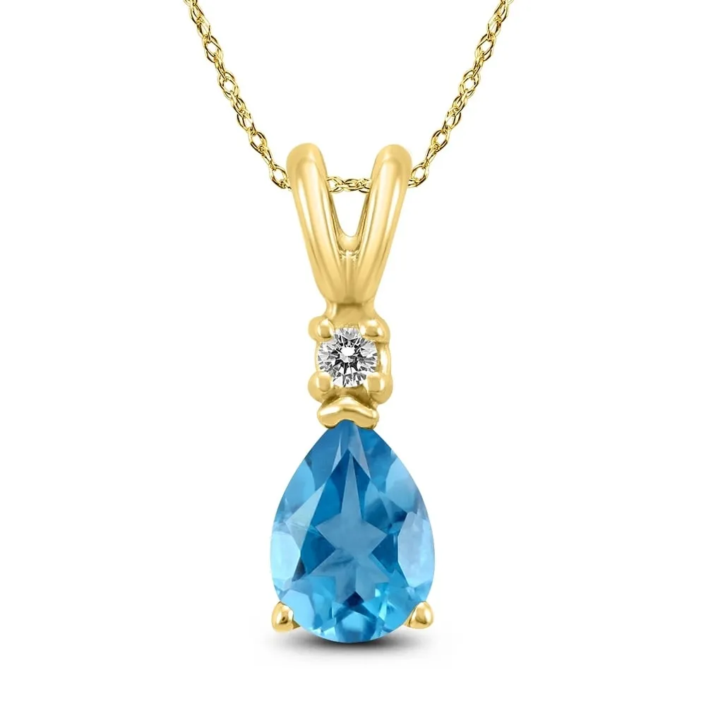 14K Yellow Gold 8x6MM Pear Blue Topaz and Diamond Pendant sold by Zulily