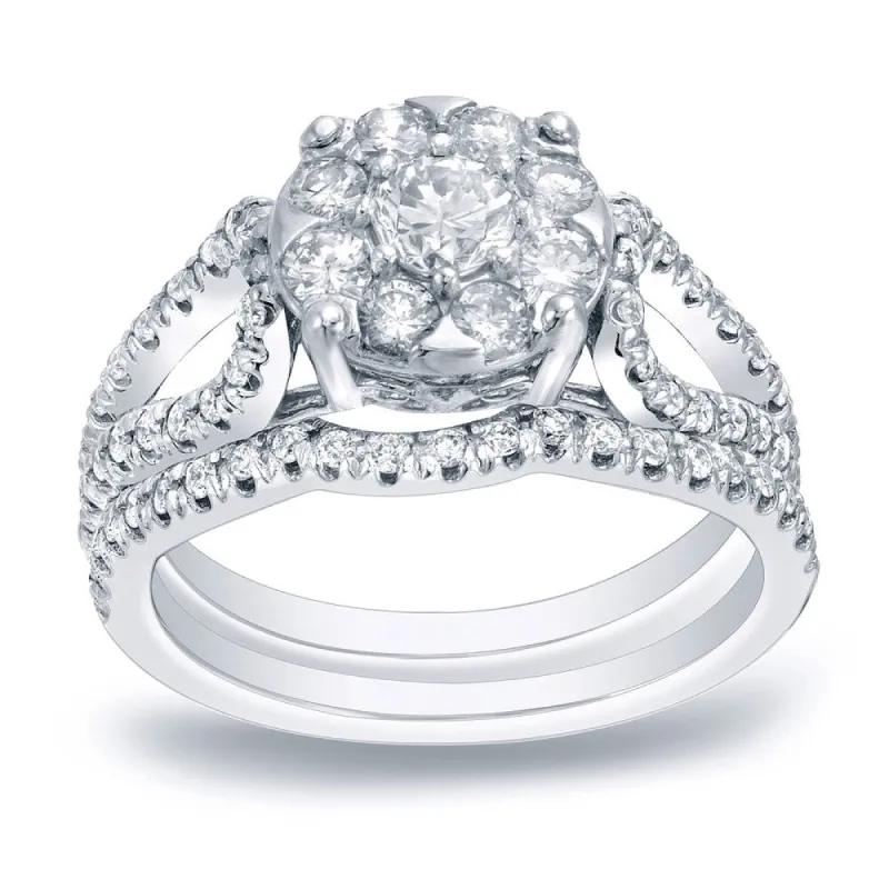 Auriya Modern 1 carat TW Round Halo Diamond Engagement Ring Set Platinum Gold sold by Zulily