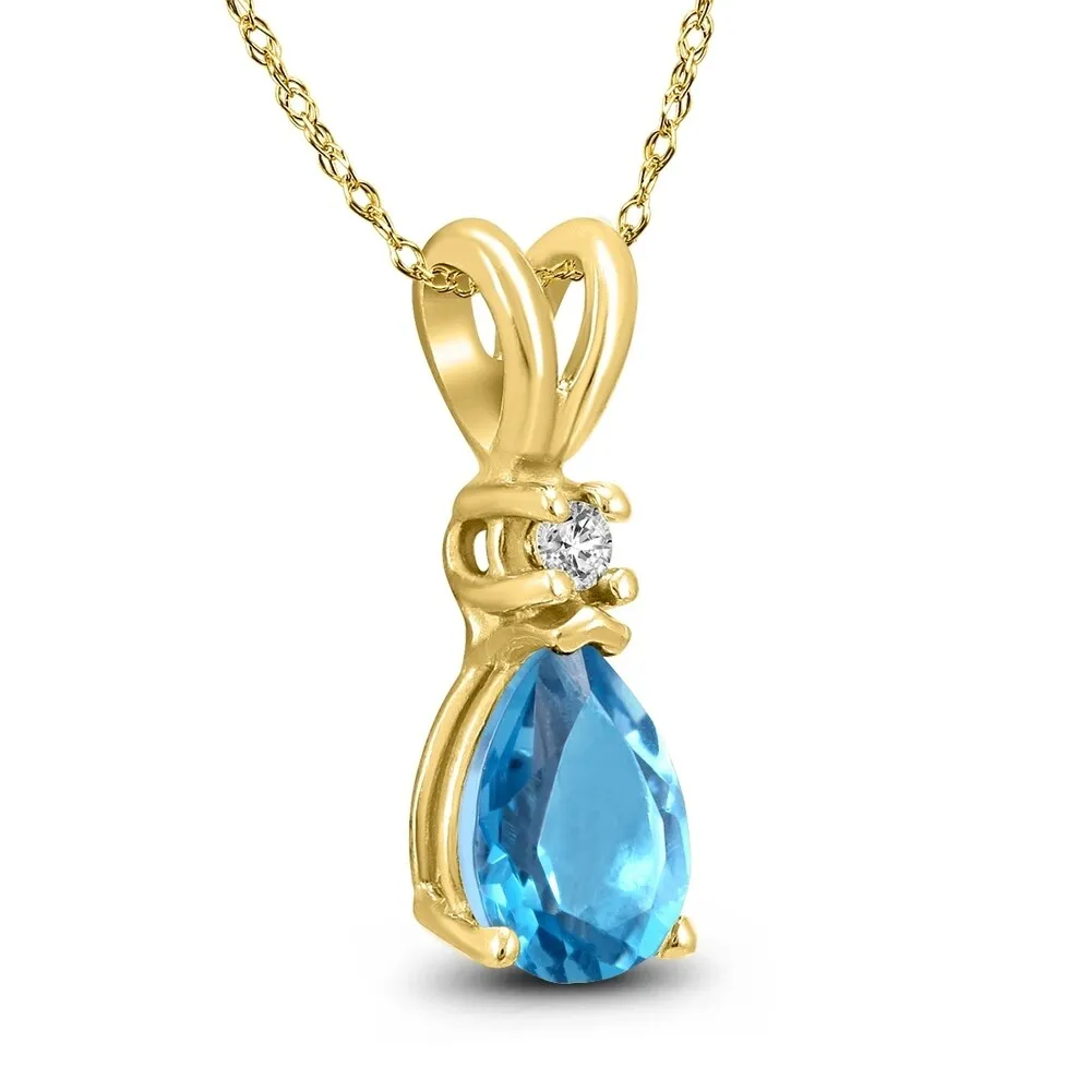 14K Yellow Gold 8x6MM Pear Blue Topaz and Diamond Pendant sold by Zulily product image thumbnail 2