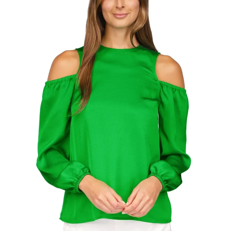 Michael Kors Women's Satin Cold Shoulder Top Green sold by Zulily