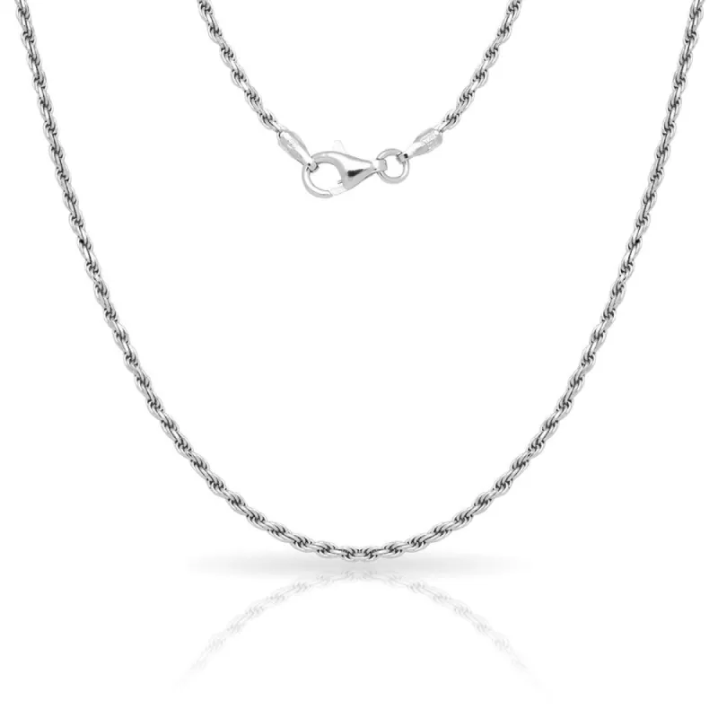 Sterling Silver Italian 2mm Rhodium-plated Diamond-cut Rope Chain Necklace (16'-30") - White sold by Zulily