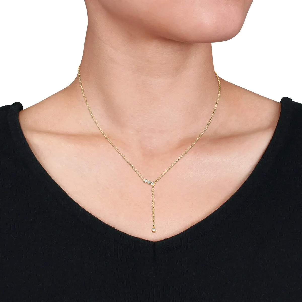 Eternally Yours 1/8ct TW Lab-Grown Diamond Lariat Y-Necklace in 18k Yellow Gold Plated Sterling Silver sold by Zulily product image thumbnail 4