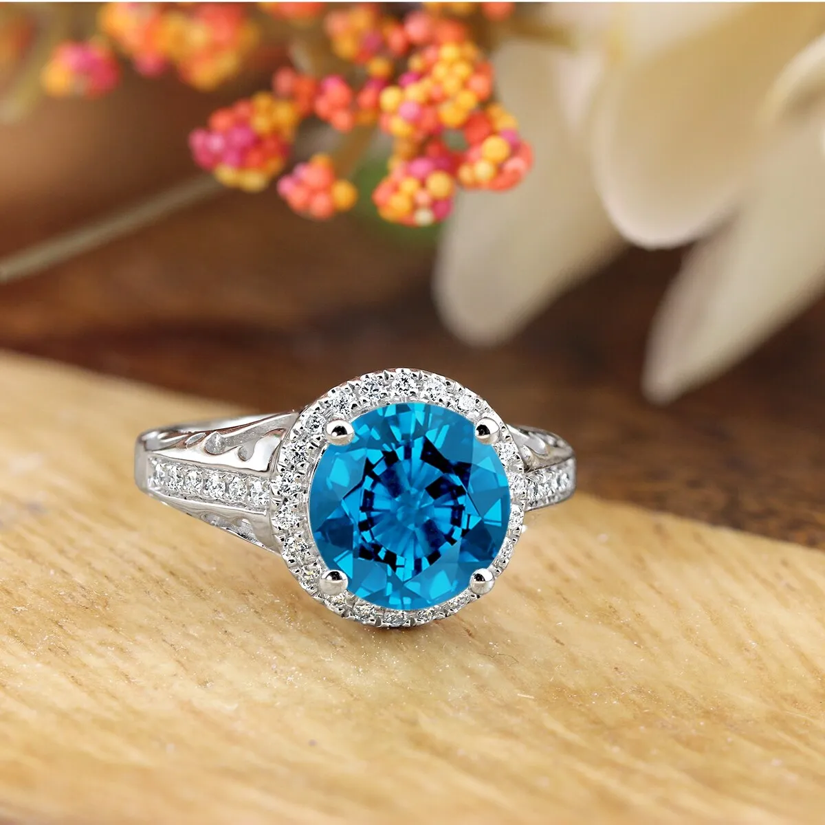 Auriya 2 5/8ct Fancy Round Swiss Blue Topaz and Halo Diamond Engagement Ring 1/5ctw 14k Gold sold by Zulily