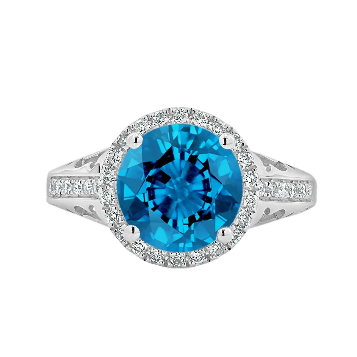 Auriya 2 5/8ct Fancy Round Swiss Blue Topaz and Halo Diamond Engagement Ring 1/5ctw 14k Gold sold by Zulily product image thumbnail 2