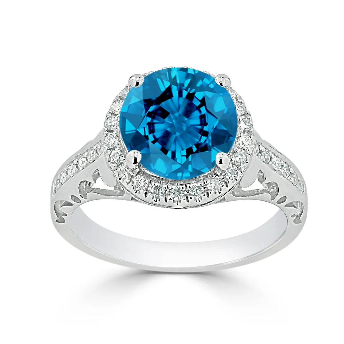 Auriya 2 5/8ct Fancy Round Swiss Blue Topaz and Halo Diamond Engagement Ring 1/5ctw 14k Gold sold by Zulily product image thumbnail 3