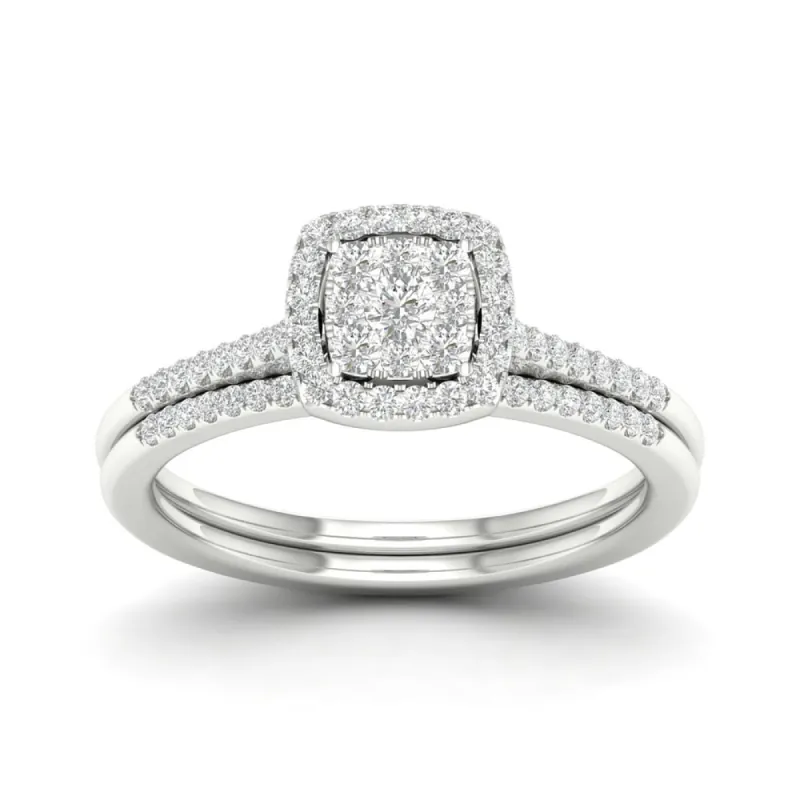 De Couer S925 Sterling Silver 1/4ct TDW Diamond Cluster Bridal Ring sold by Zulily