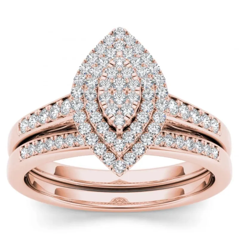 De Couer IGI Certified 14k Rose Gold 1/3ct TDW Diamond Marquise Shape Halo Engagement Ring Set sold by Zulily