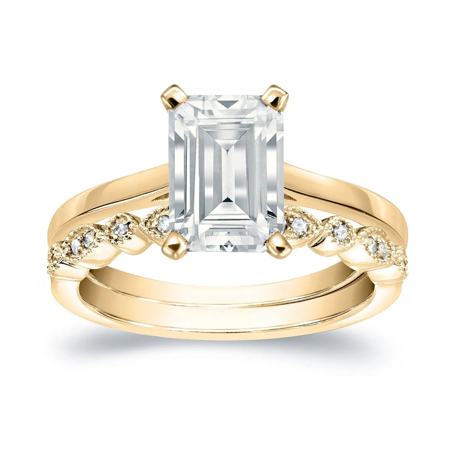 Auriya 14k Gold 1 1/6ctw Vintage Emerald-cut Solitaire Diamond Engagement Ring Set sold by Zulily product image thumbnail 2