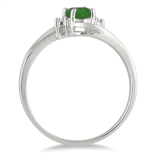 Emerald Gemstone and Diamond Wave Ring 14k White Gold sold by Zulily product image thumbnail 2