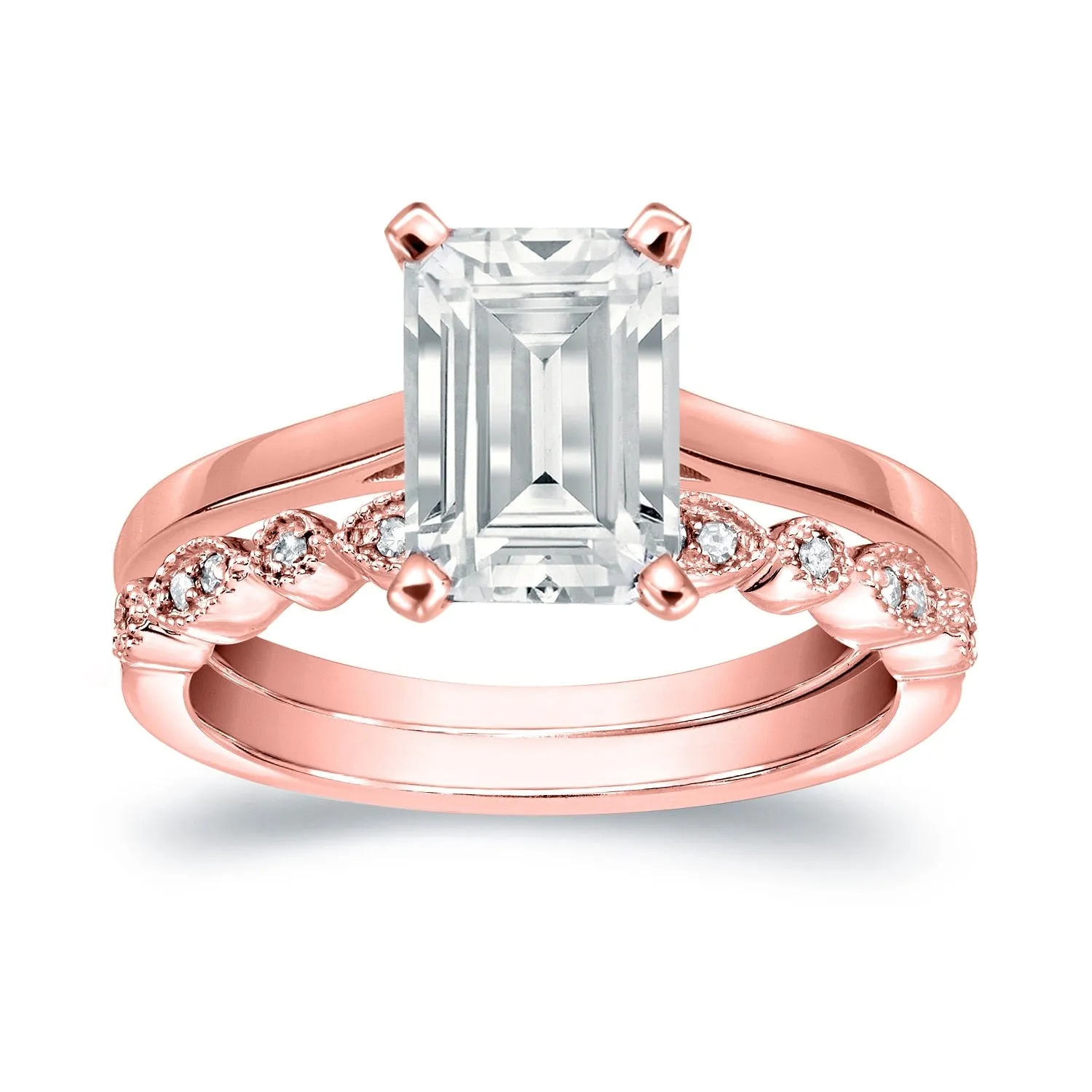 Auriya 14k Gold 1 1/6ctw Vintage Emerald-cut Solitaire Diamond Engagement Ring Set sold by Zulily product image thumbnail 4