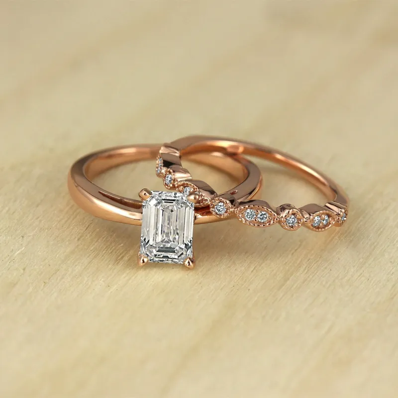 Auriya 14k Gold 1 1/6ctw Vintage Emerald-cut Solitaire Diamond Engagement Ring Set sold by Zulily