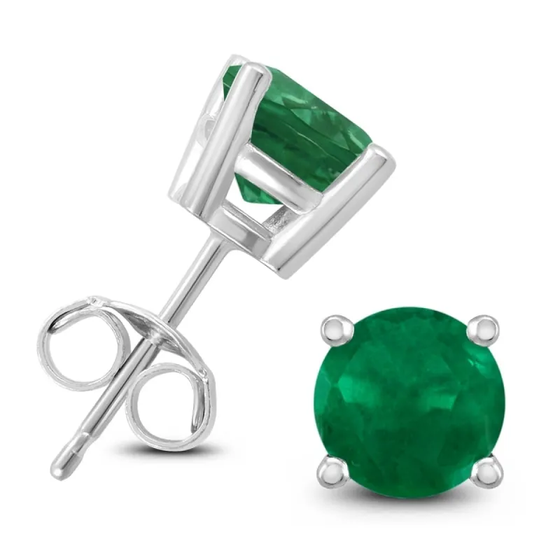 14K White Gold 5MM Round Emerald Earrings sold by Zulily