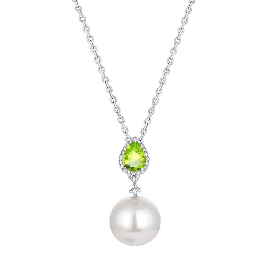 Natural Peridot and Shell Pearl Drop Pendant with 18" Chain sold by Zulily